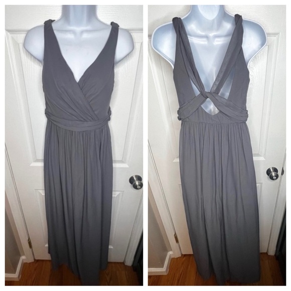 NWT Adrianna Papell Women's 2 Gray Chiffon Drape Back Gown Long Dress XS Formal - Picture 2 of 16